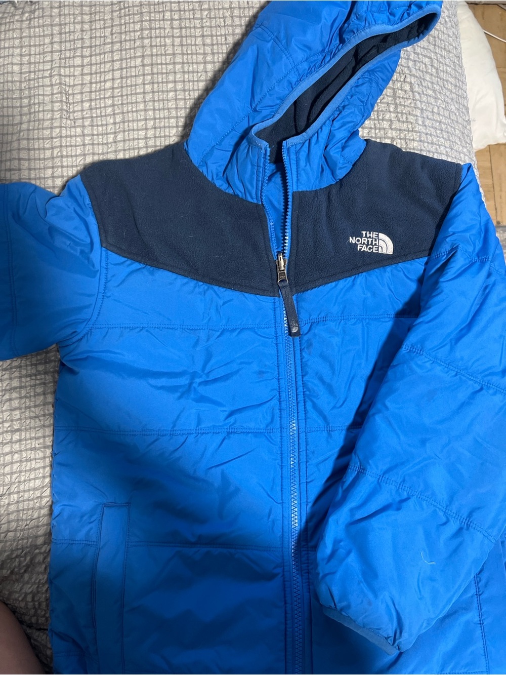 The North Face Kids' Blue Hooded REVERSIBLE insulated Jacket
